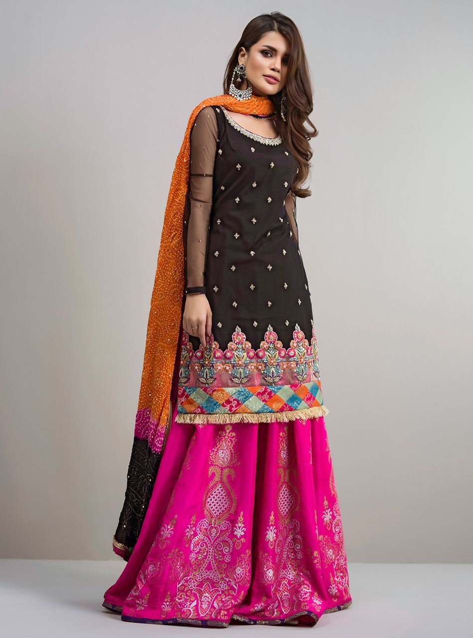 Zainab Chottani | Semi Formals | BLACK AND HOT PINK