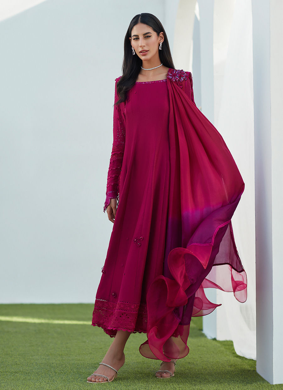 Farah Talib Aziz | Designer Picks 24 | VIV MAGENTA KALIDAAR WITH DRAPED DUPATTA