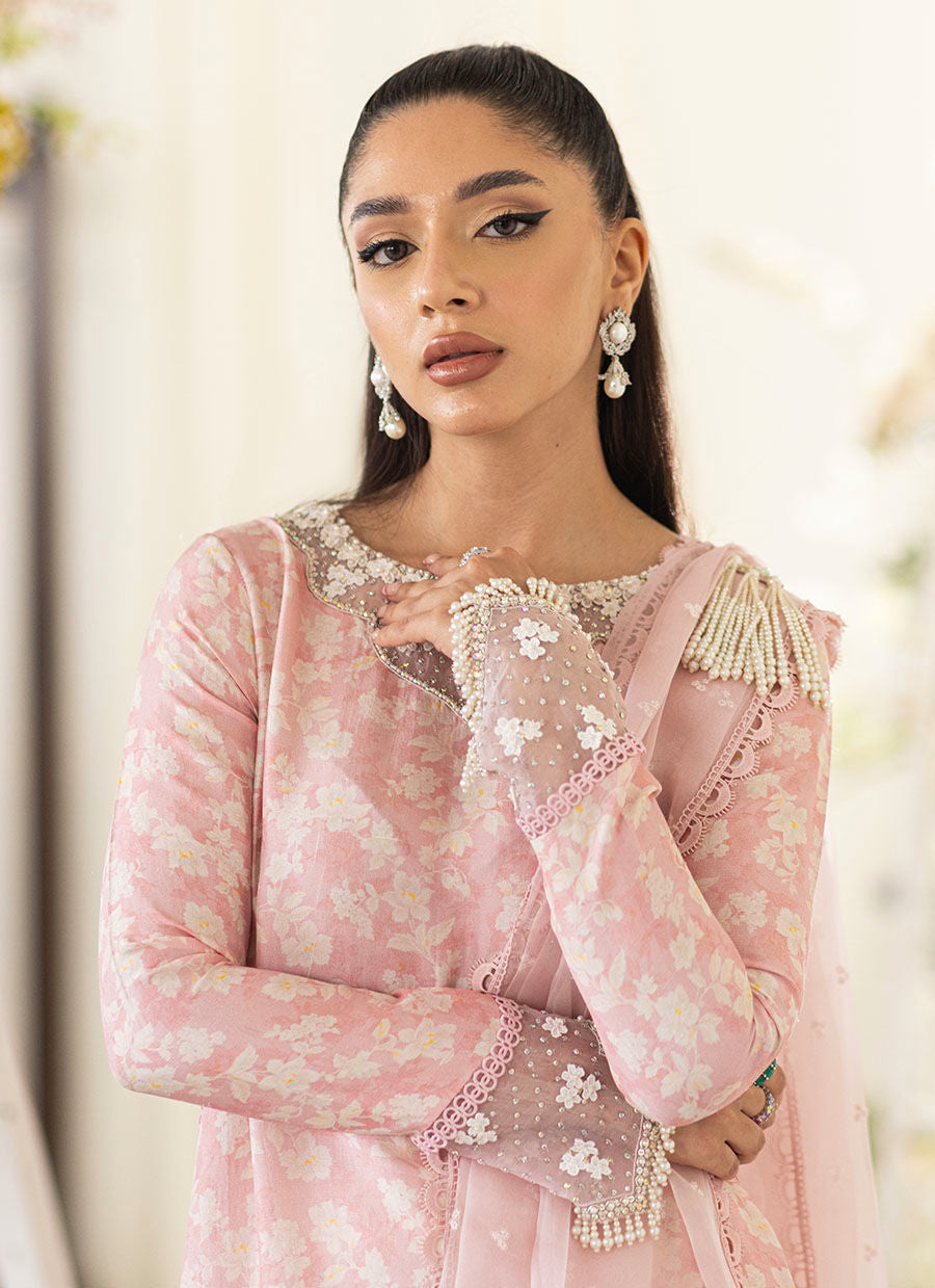 Farah Talib Aziz | Designer Picks 24 | OLEA BLUSH SILK SHIRT AND PRE-DRAPED DUPATTA