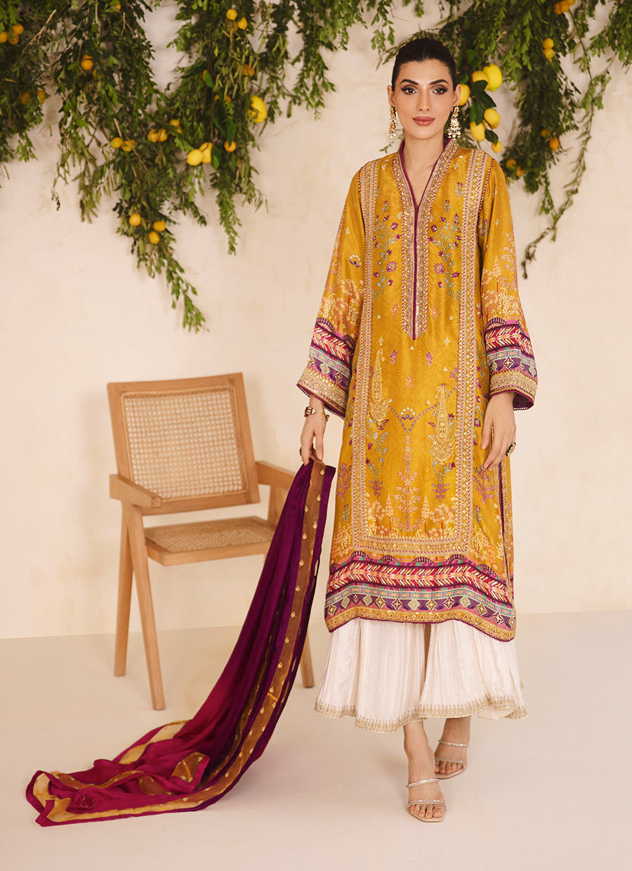 Farah Talib Aziz | Designer Picks 24 | ZARF OCHRE SHIRT AND DUPATTA