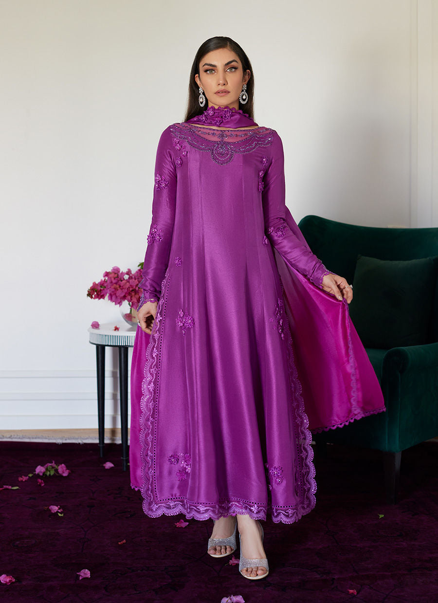 Farah Talib Aziz | Designer Picks 24 | TIERRA MUTED MAGENTA EMBROIDERED RAW SILK KALIDAR WITH DUPATTA