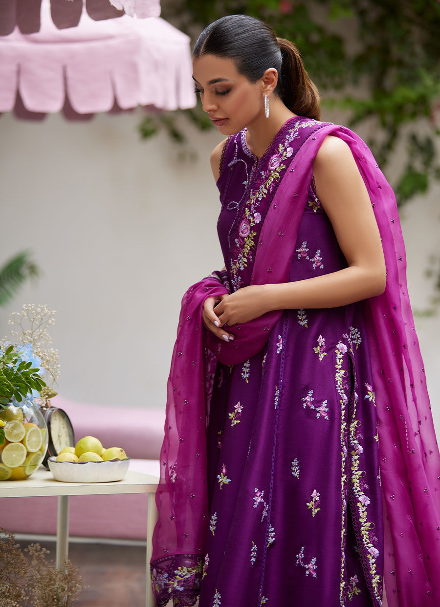 Farah Talib Aziz | Designer Picks 24 | IRINA PLUM EMBROIDERED RAW SILK SHIRT WITH DUPATTA