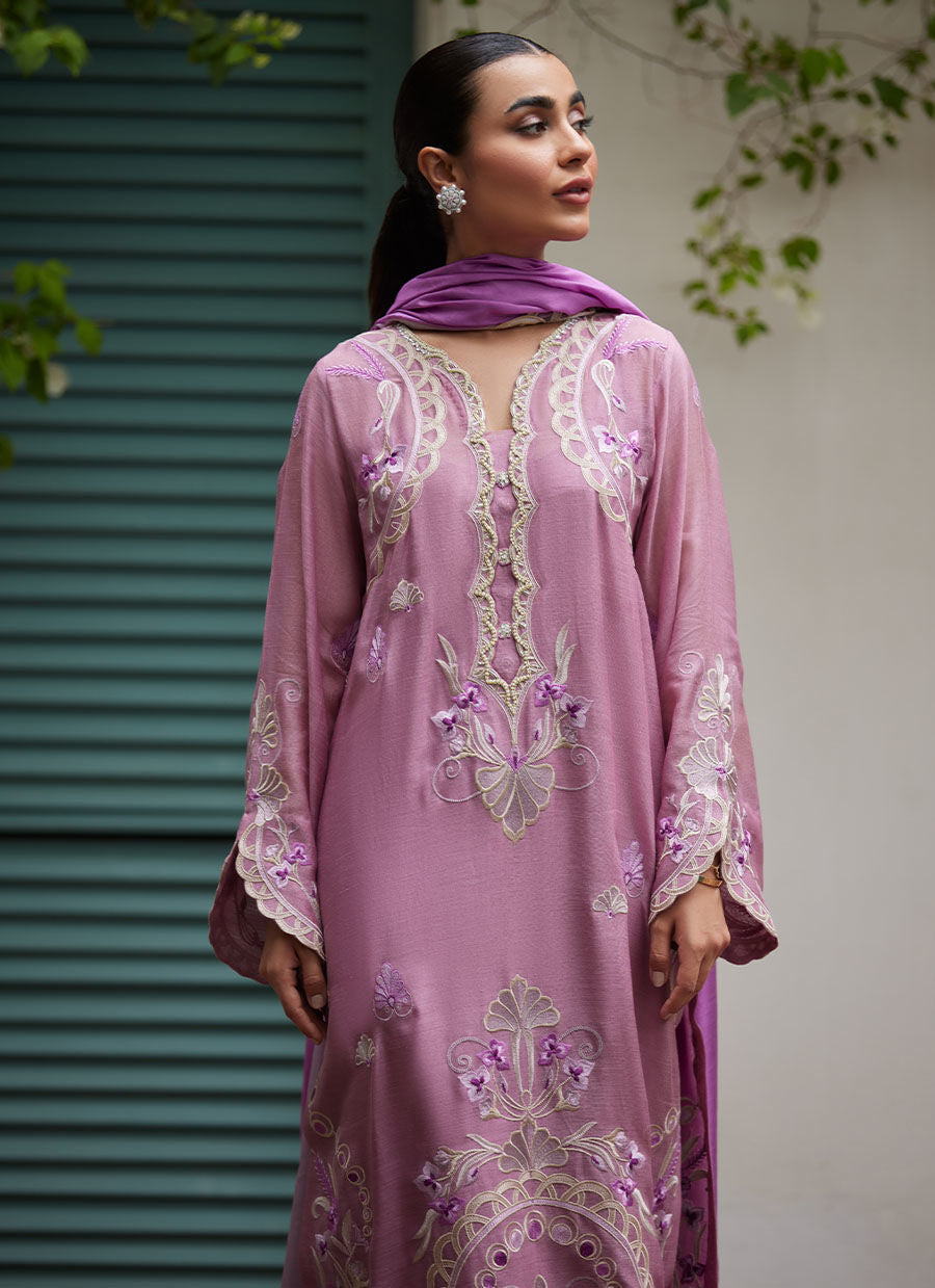 Farah Talib Aziz | Designer Picks 24 | IVAN MAUVE EMBROIDERED COTTON NET SHIRT WITH MEDIUM SILK DUPATTA