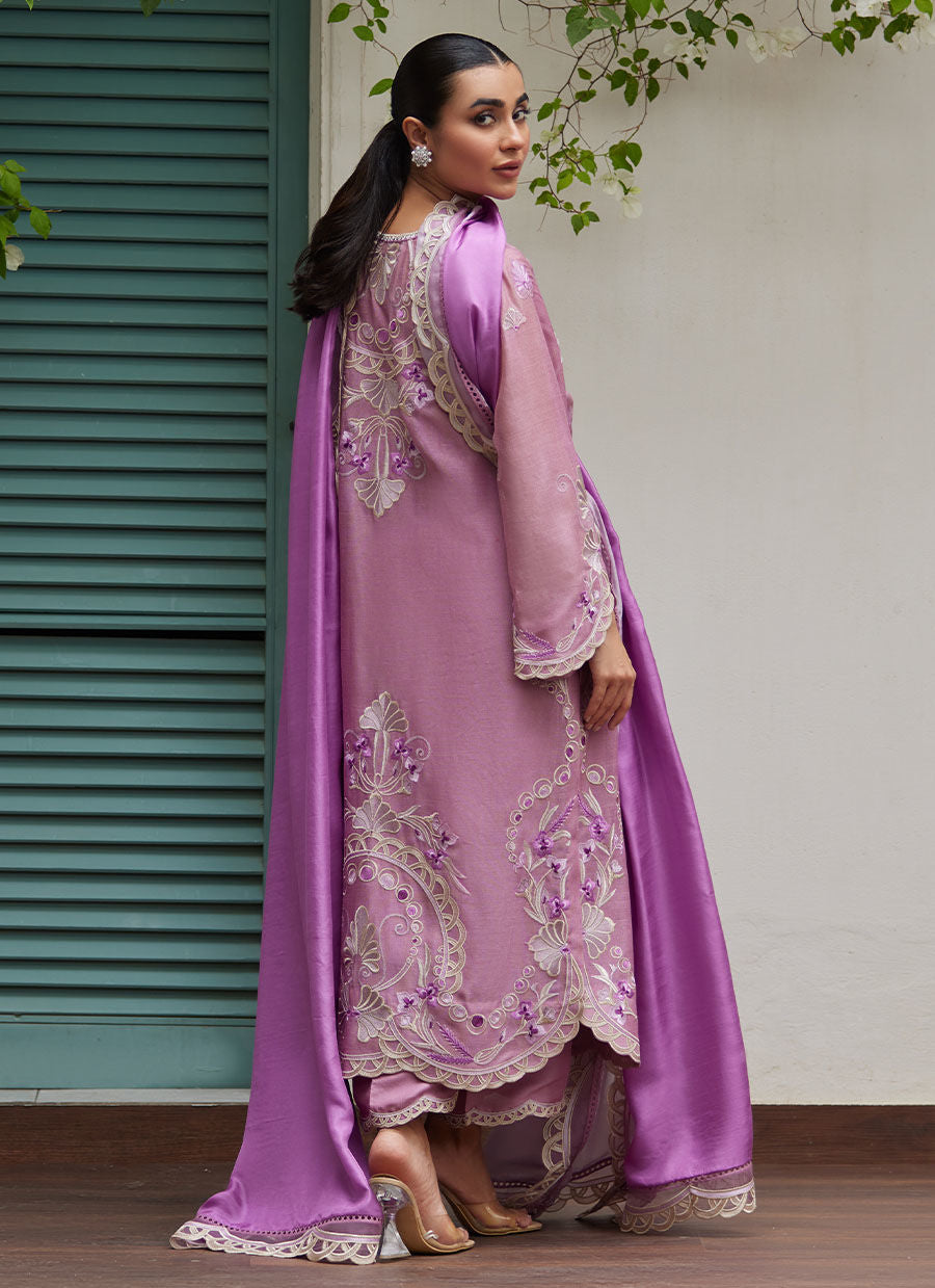 Farah Talib Aziz | Designer Picks 24 | IVAN MAUVE EMBROIDERED COTTON NET SHIRT WITH MEDIUM SILK DUPATTA