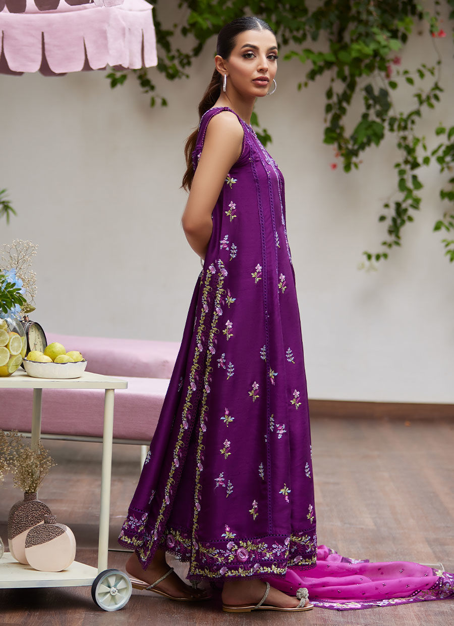 Farah Talib Aziz | Designer Picks 24 | IRINA PLUM EMBROIDERED RAW SILK SHIRT WITH DUPATTA
