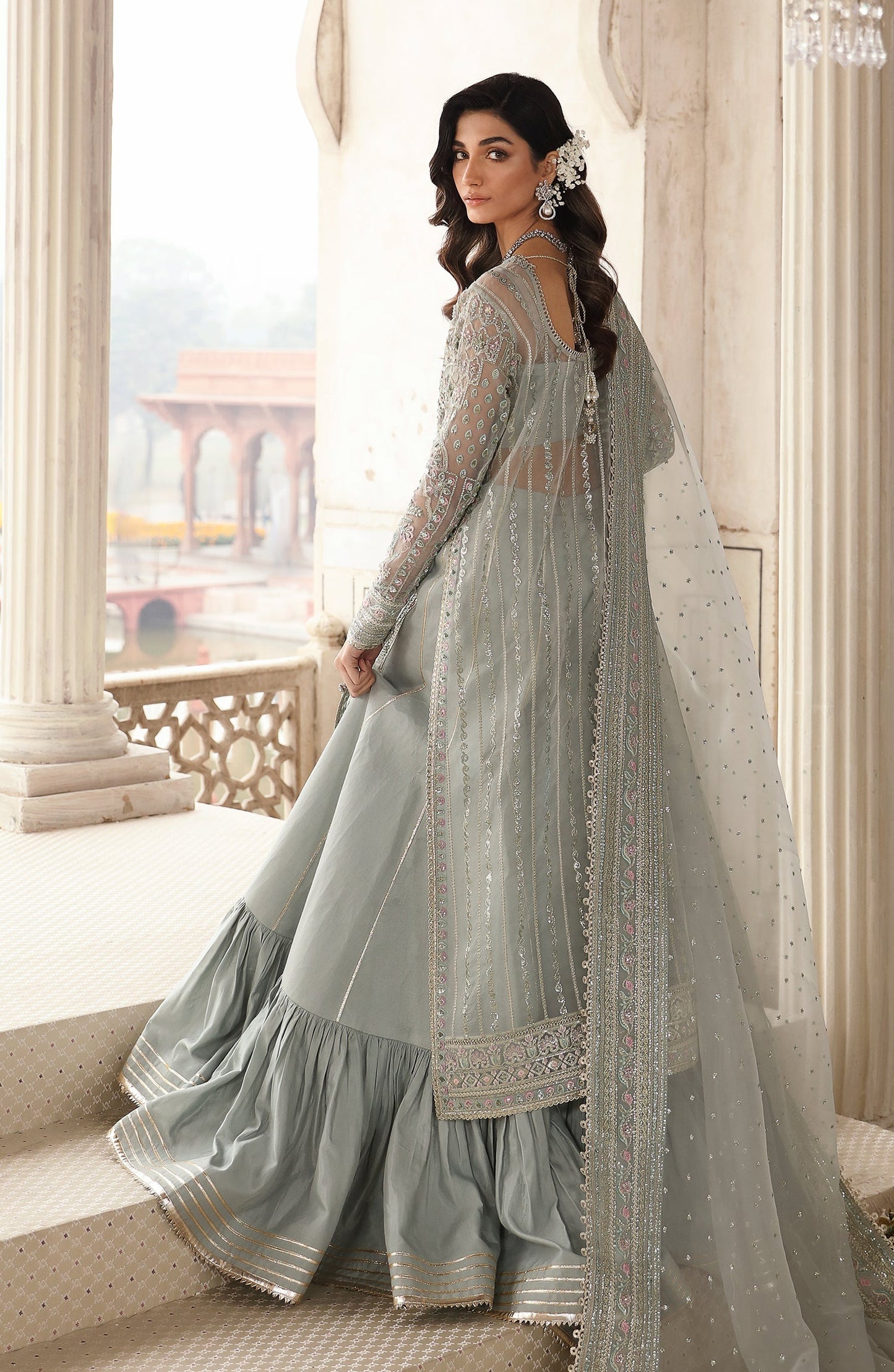Zevk Afsanah Luxury Embroidered Organza 3Pc Suit - Akks