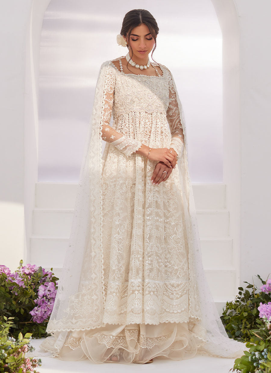 Farah Talib Aziz | Zaza Luxe Pret 24 | MAELLE IVORY EMBROIDERED AND EMBELLISHED KALIDAAR