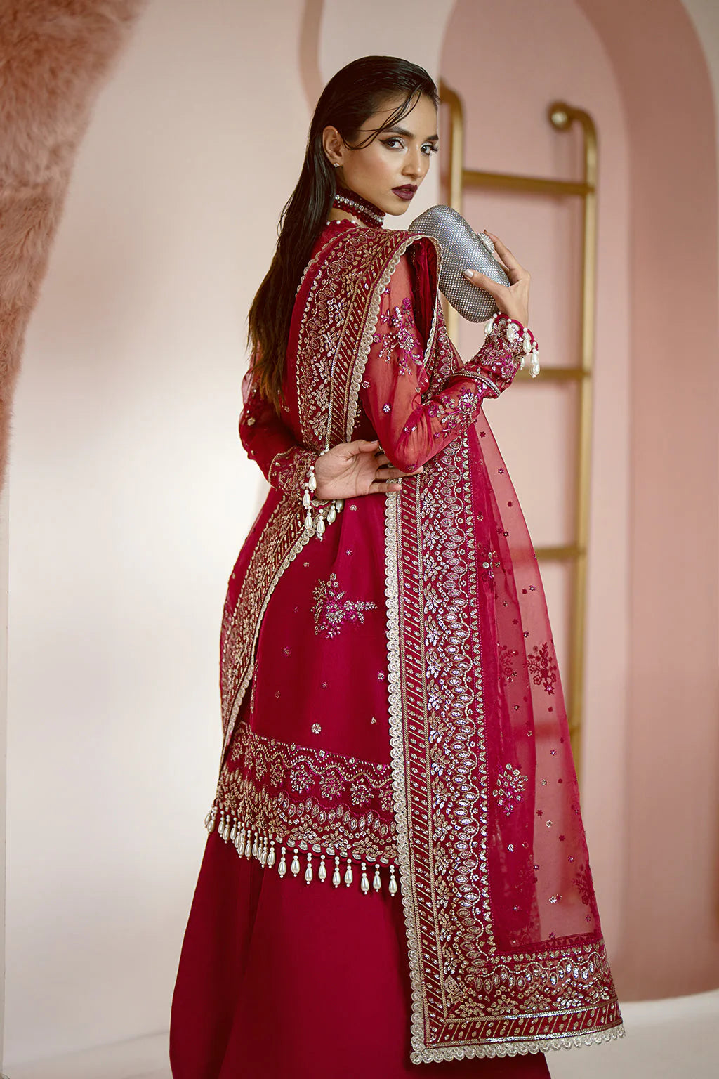 Ayzel Luminara Embroidered Organza 3Pc Suit AWF-03 RUBY