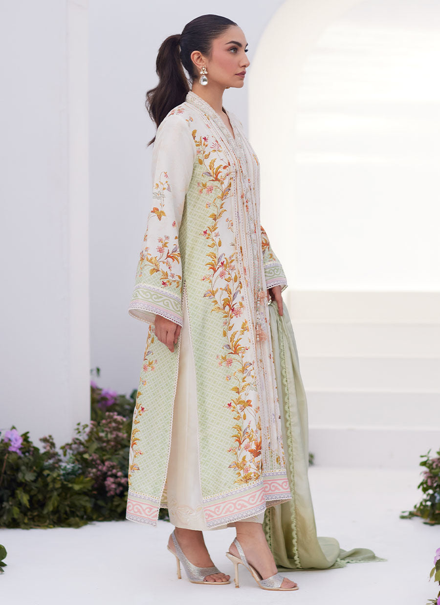 Farah Talib Aziz | Zaza Prints 24 | SAGE TRELLIS SHIRT AND DUPATTA