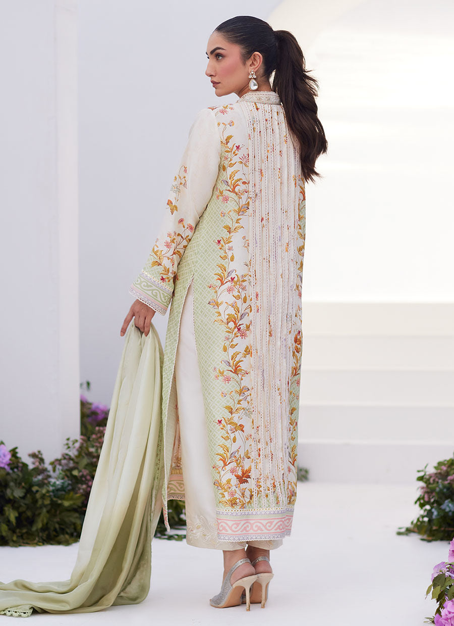 Farah Talib Aziz | Zaza Prints 24 | SAGE TRELLIS SHIRT AND DUPATTA