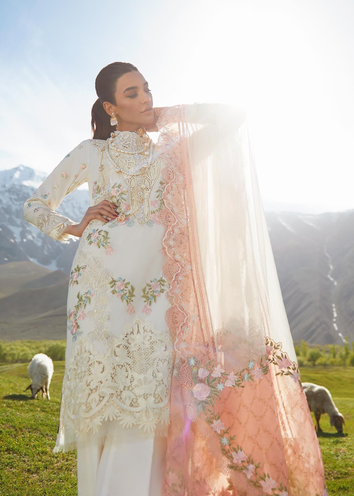 CRIMSON LUXE LAWN Summer in the Meadows - D1 A Stitched - Riwayat-e-khas