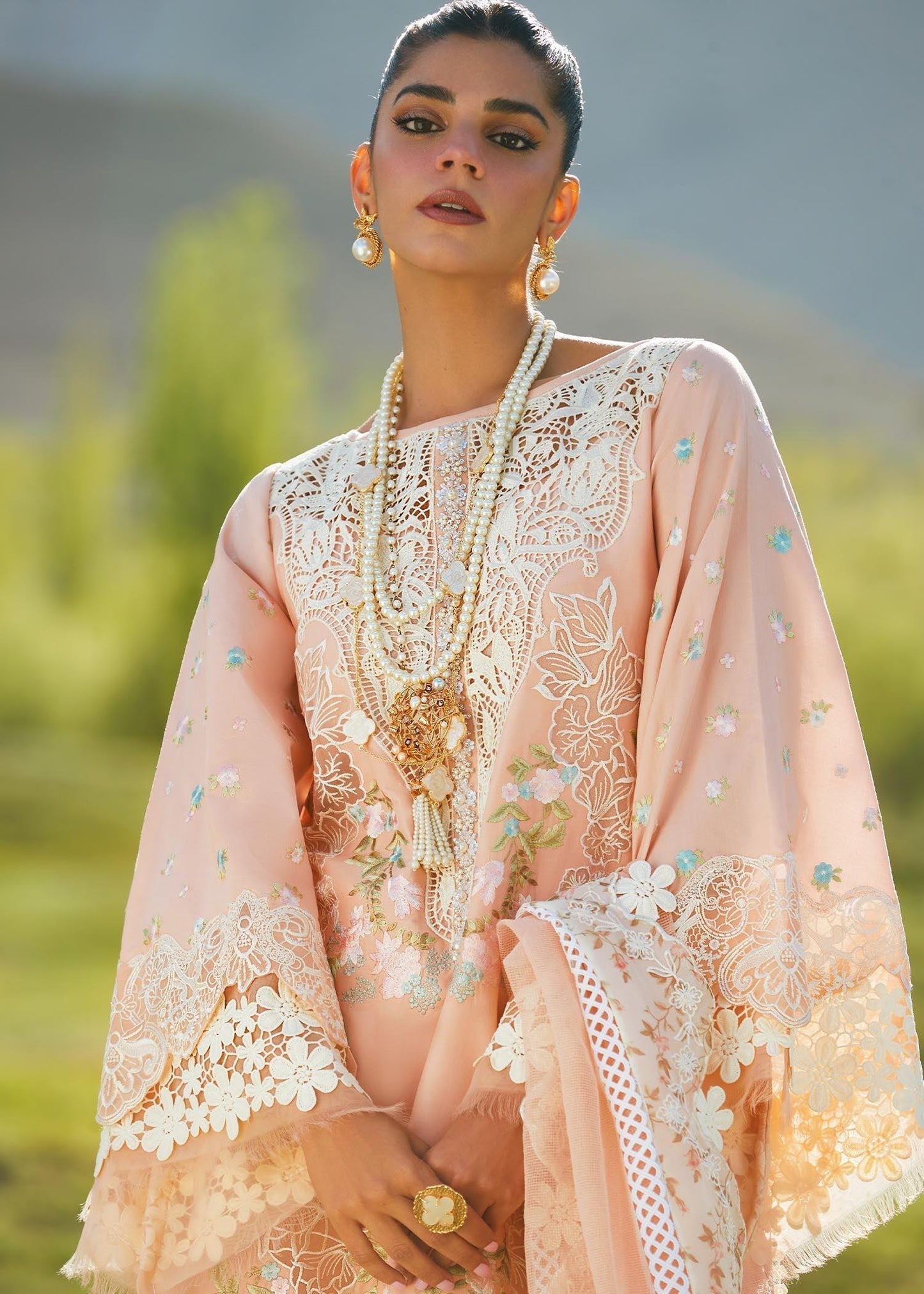 CRIMSON LUXE LAWN Summer in the Meadows - D1 B Stitched - Riwayat-e-khas