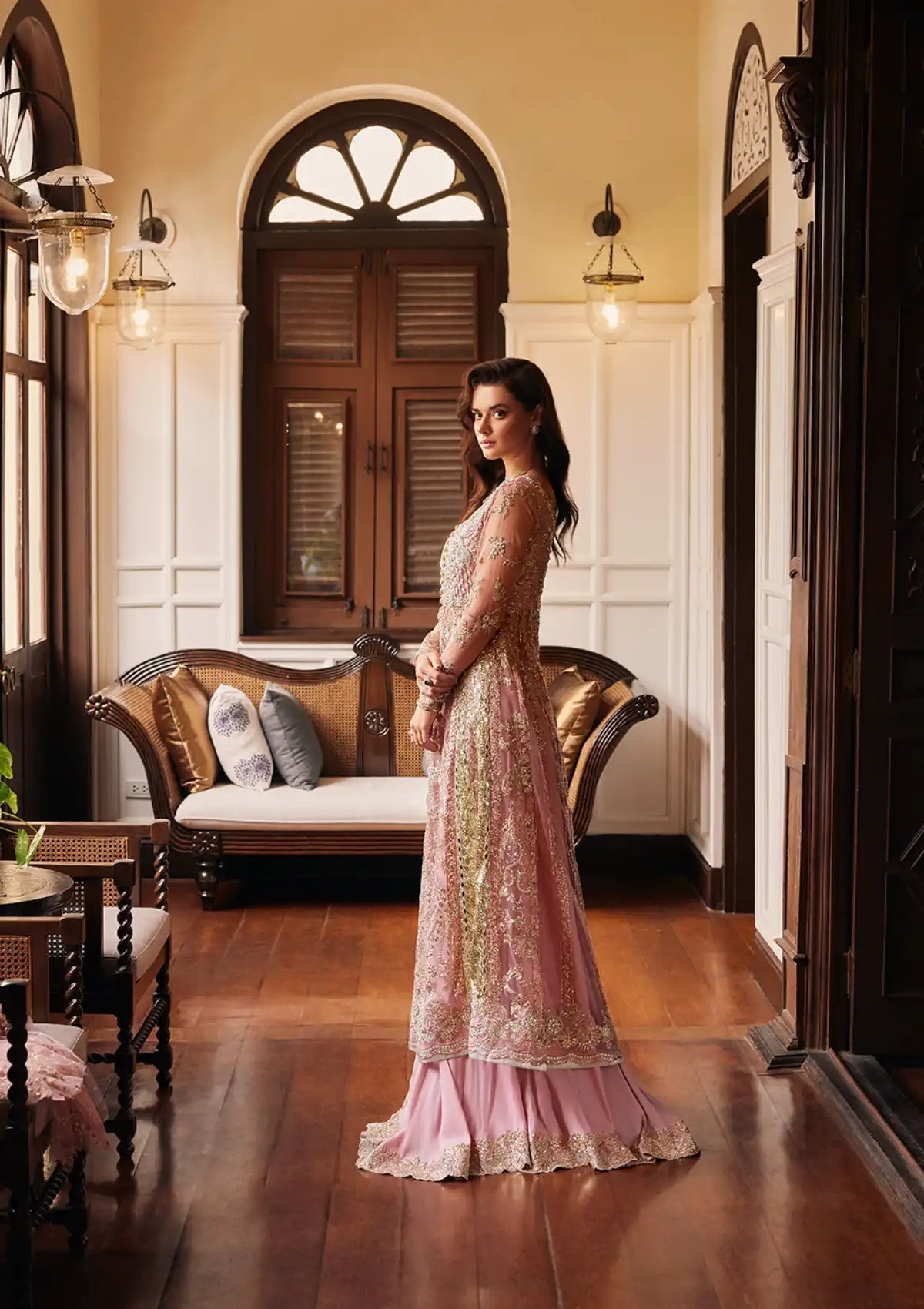 Mushq Stardust Embroidered Net Unstitched 3Pc Suit MN23-04 Luster - Riwayat-e-khas