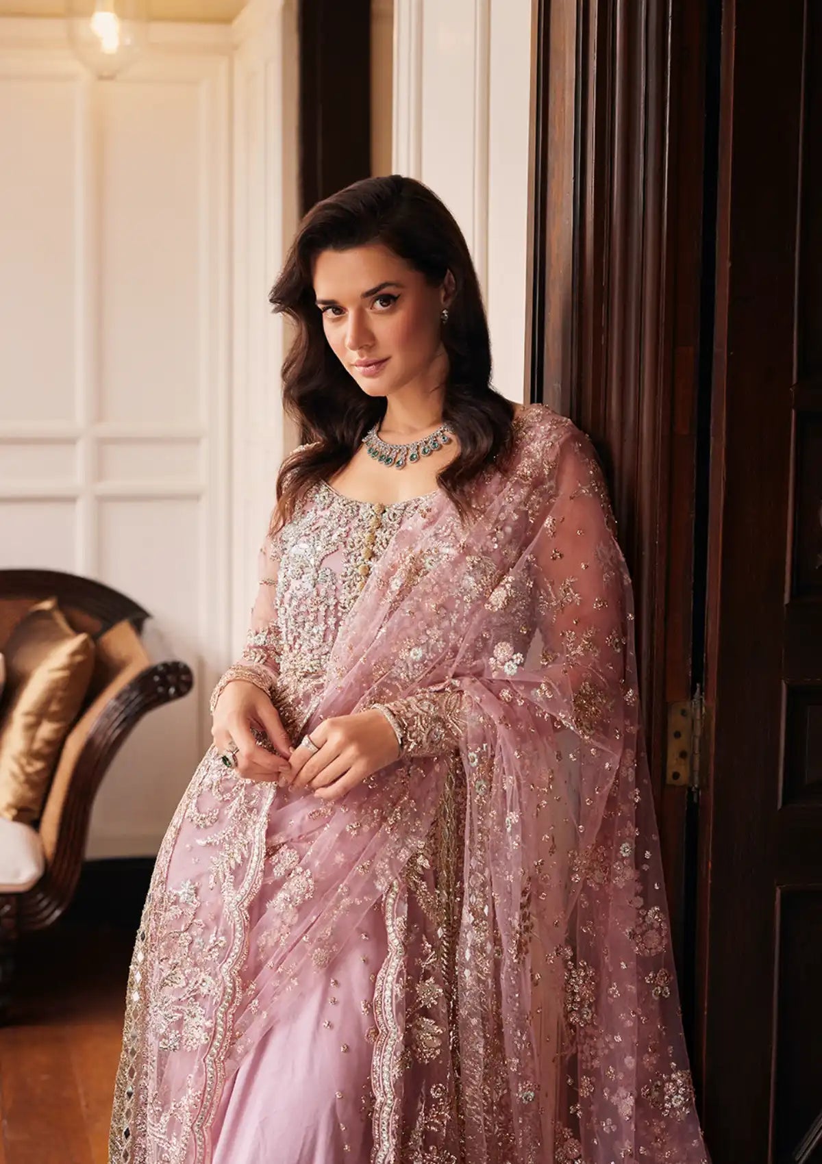 Mushq Stardust Embroidered Net Unstitched 3Pc Suit MN23-04 Luster - Riwayat-e-khas