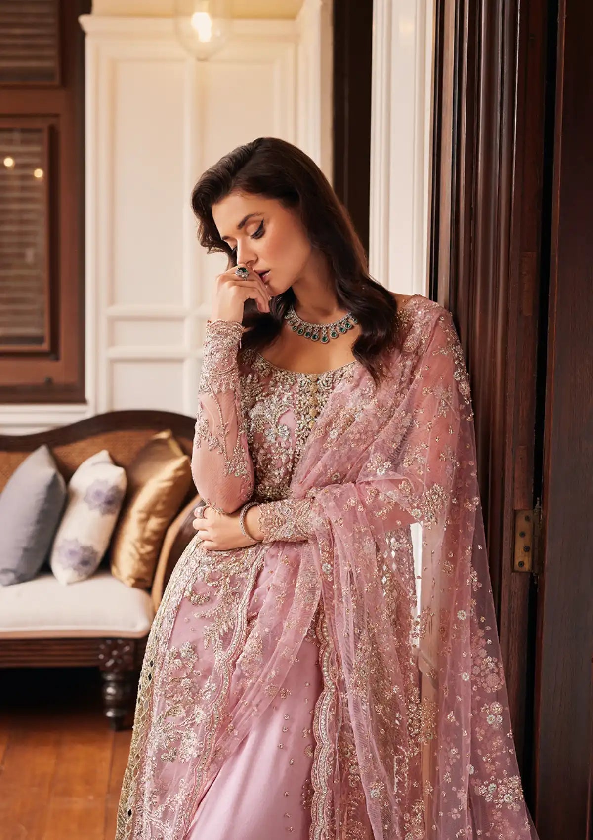 Mushq Stardust Embroidered Net Unstitched 3Pc Suit MN23-04 Luster - Riwayat-e-khas