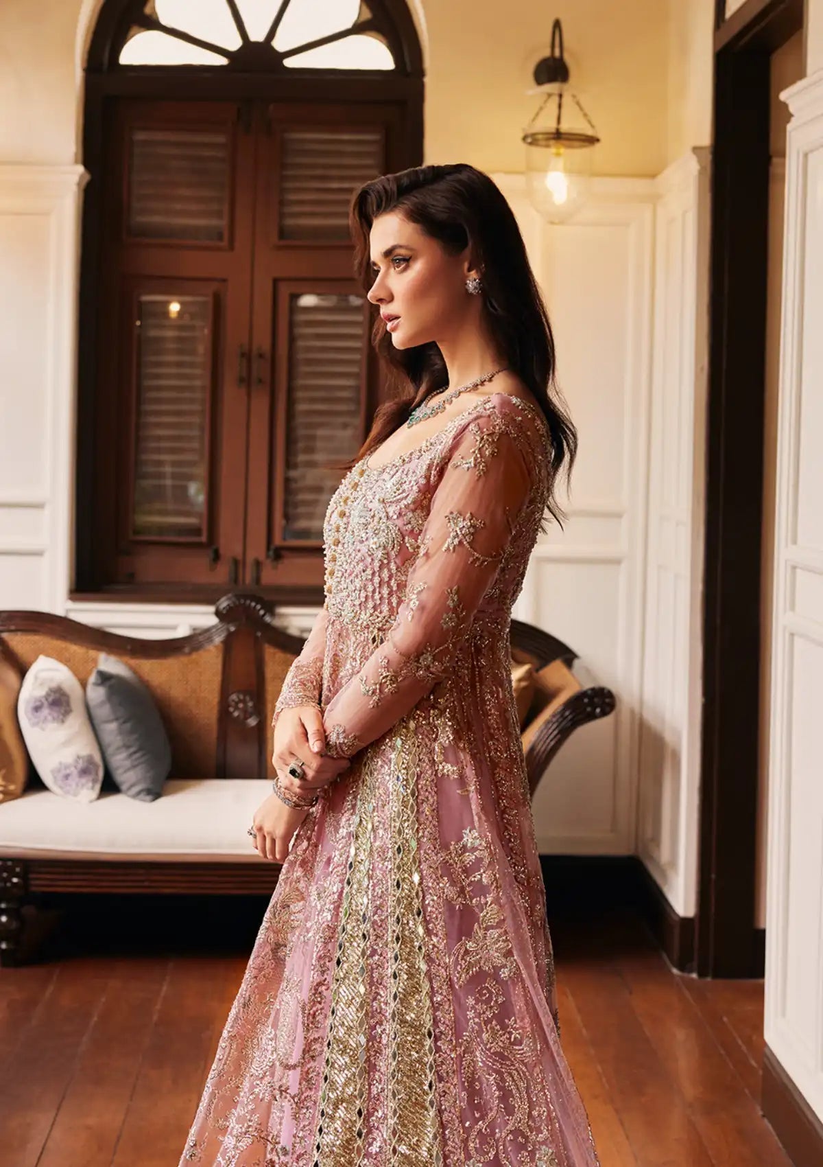 Mushq Stardust Embroidered Net Unstitched 3Pc Suit MN23-04 Luster - Riwayat-e-khas