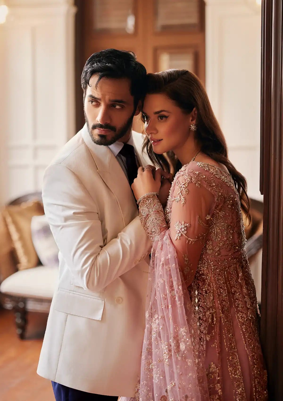 Mushq Stardust Embroidered Net Unstitched 3Pc Suit MN23-04 Luster - Riwayat-e-khas
