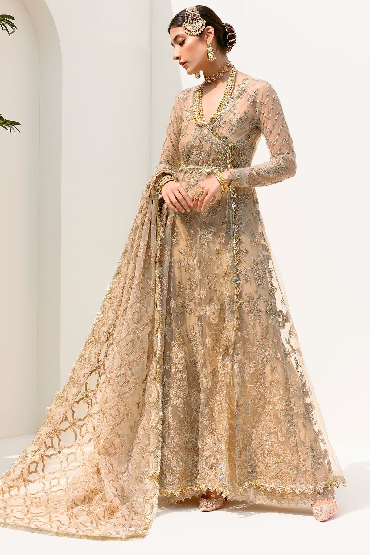Motifz-3192-SOFT-GOLD EMBROIDERED SILK NET - Riwayat-e-khas