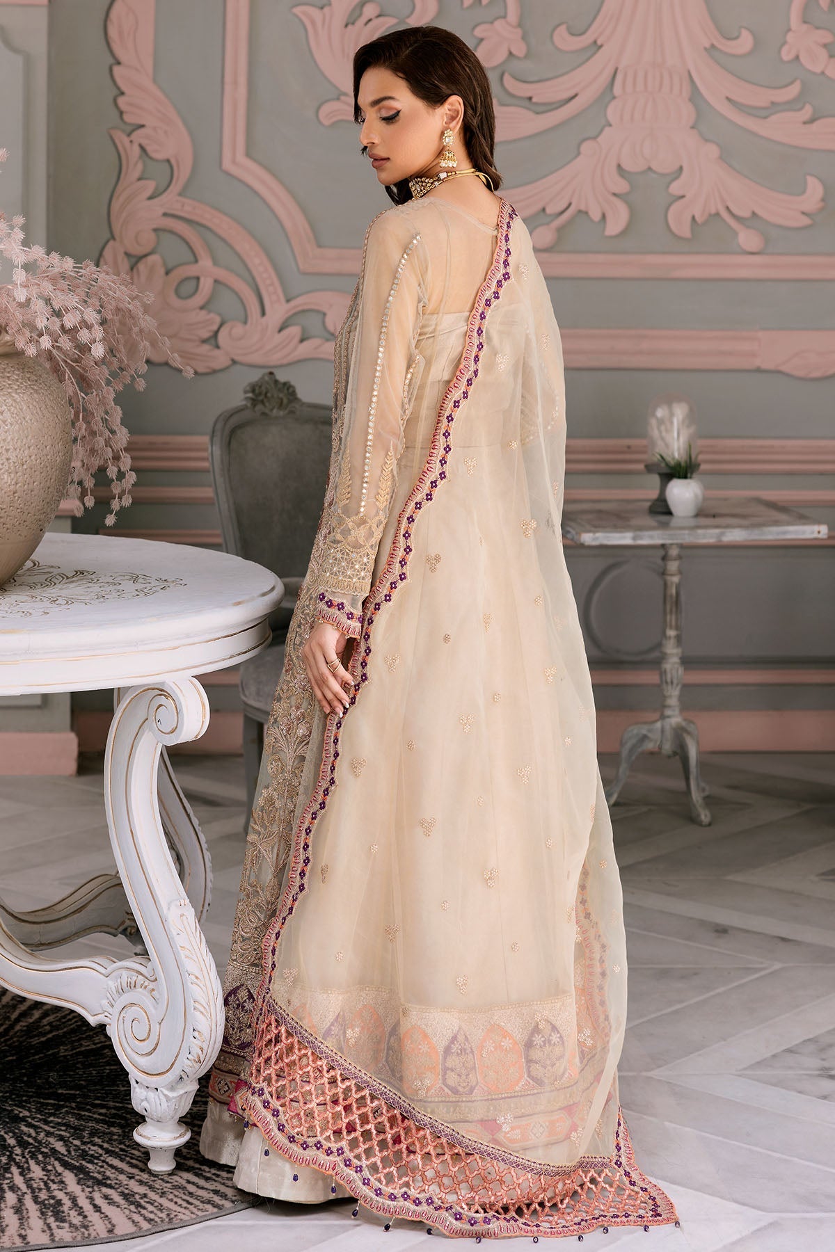 Motifz-3391-LENTERNITE EMBROIDERED SILK NET - Riwayat-e-khas
