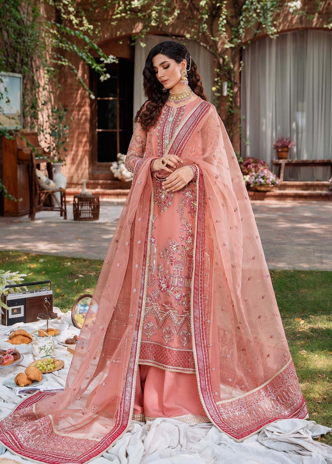 Akbar Aslam Mastani Embroidered Organza 3Pc Suit - MEHRBANO - Riwayat-e-khas