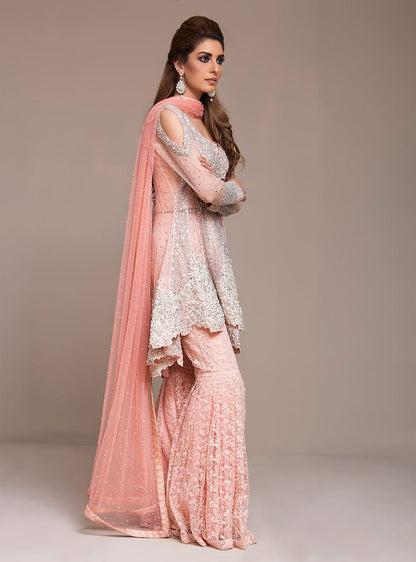 Zainab Chottani | Semi Formals | PEACHY PINK ANGARKHA