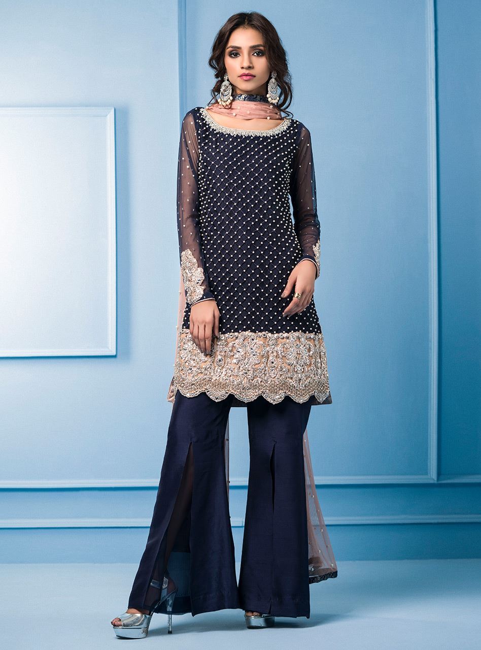 Zainab Chottani | Semi Formals | NAVY BLUE AND PINK