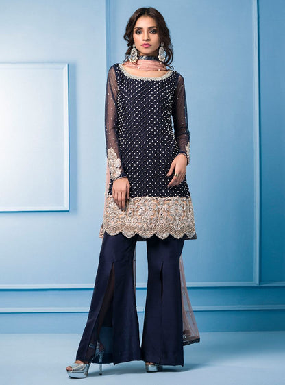 Zainab Chottani | Semi Formals | NAVY BLUE AND PINK
