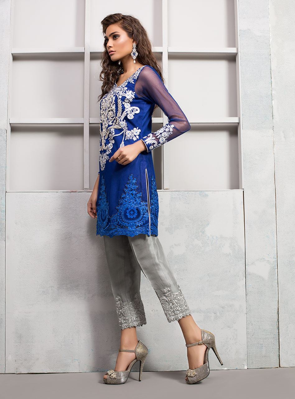 Zainab Chottani | Luxury Pret | COBALT BLUE NET SHIRT