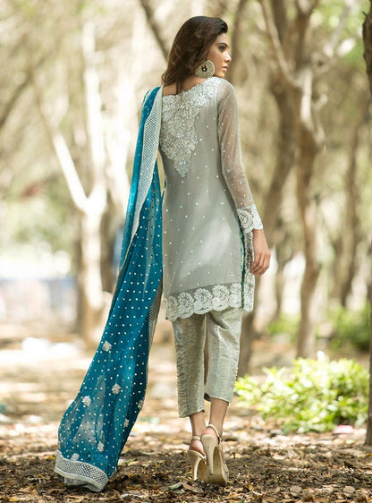 Zainab Chottani | Semi Formals | SILVER AND TEAL DRESS