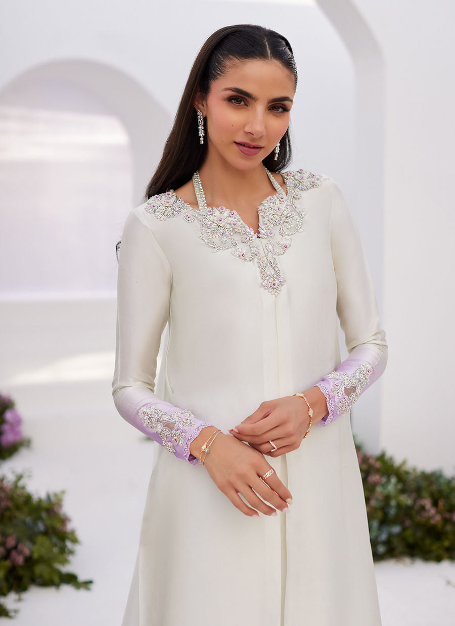 Farah Talib Aziz | Designer Picks 24 | LIQUE SILVER OMBRE EMBELLISHED KAFTAAN CUT SHIRT