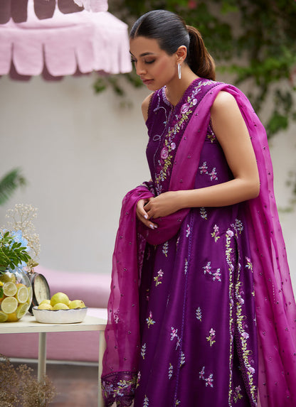 Farah Talib Aziz | Designer Picks 24 | IRINA PLUM EMBROIDERED RAW SILK SHIRT WITH DUPATTA