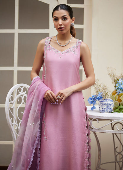 Farah Talib Aziz | Designer Picks 24 | NINEL LILAC EMBELLISHED RAW SILK SHIRT WITH PRINTED ORGANZA DUPATTA