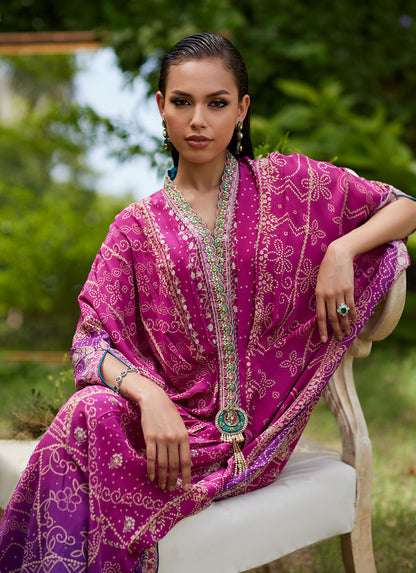 Farah Talib Aziz | Mayna Festive Prints 24 | Zahli Magenta Ombre Kaftan
