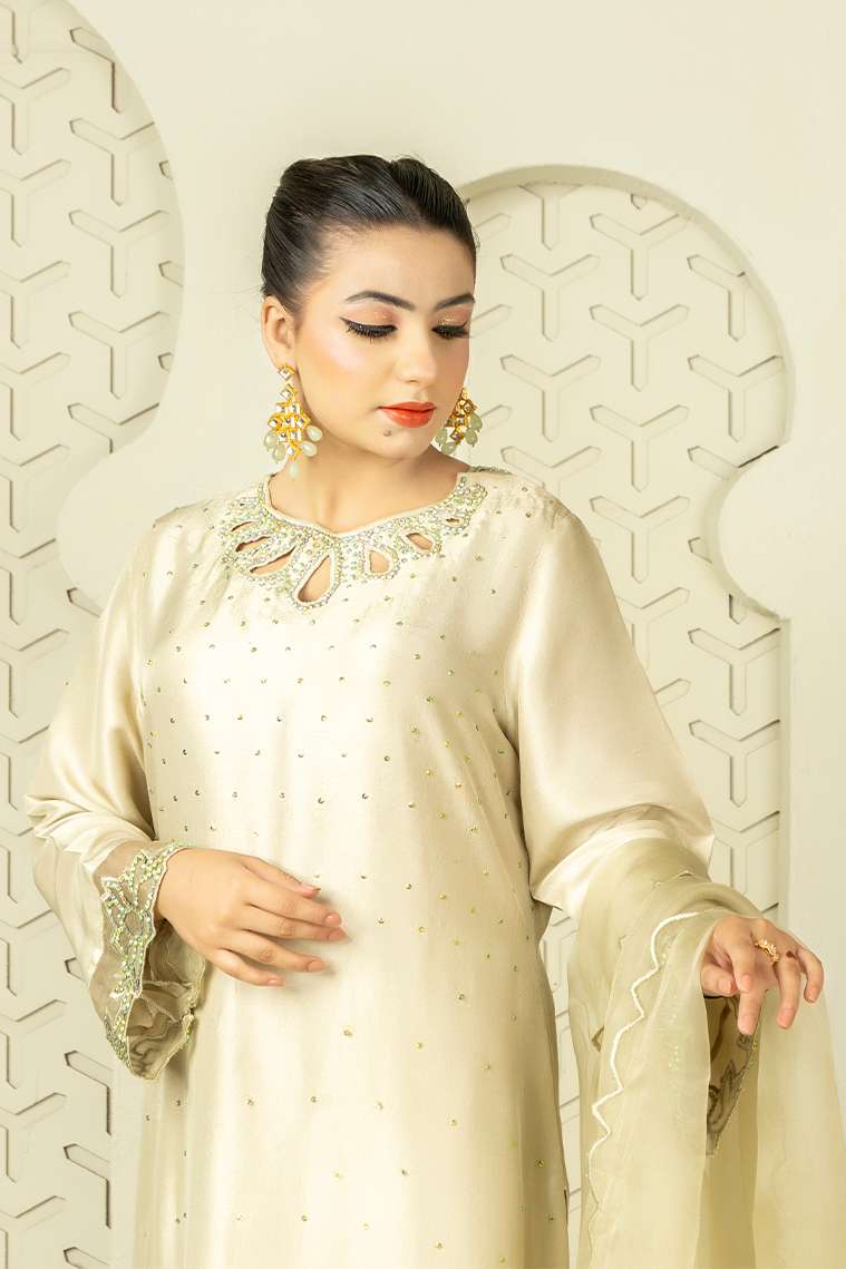 RozaandMina - Jasmine Ivory Shirt and Dupatta - Riwayat-e-khas
