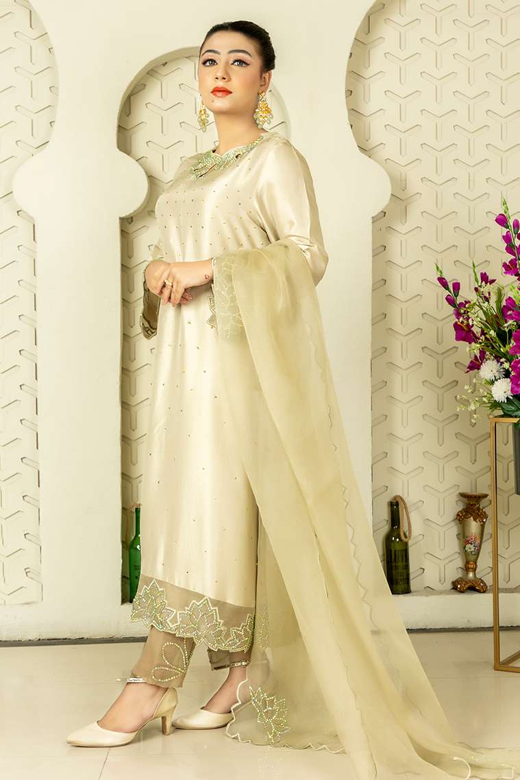 RozaandMina - Jasmine Ivory Shirt and Dupatta - Riwayat-e-khas