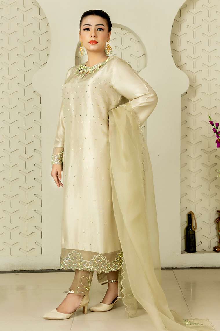 RozaandMina - Jasmine Ivory Shirt and Dupatta - Riwayat-e-khas