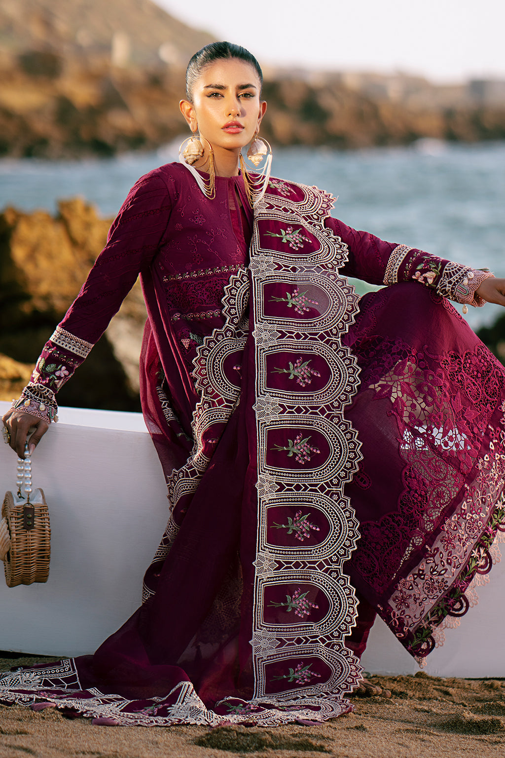 AJR Couture | Dastan Luxury Lawn 25 | Cherry Wine