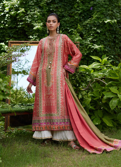 Farah Talib Aziz | Mayna Festive Prints 24 | Bazif Burnt Orange Shirt And Dupatta