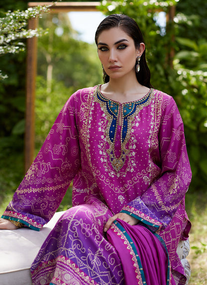 Farah Talib Aziz | Mayna Festive Prints 24 | Tazeen Magenta Ombre Shirt And Dupatta