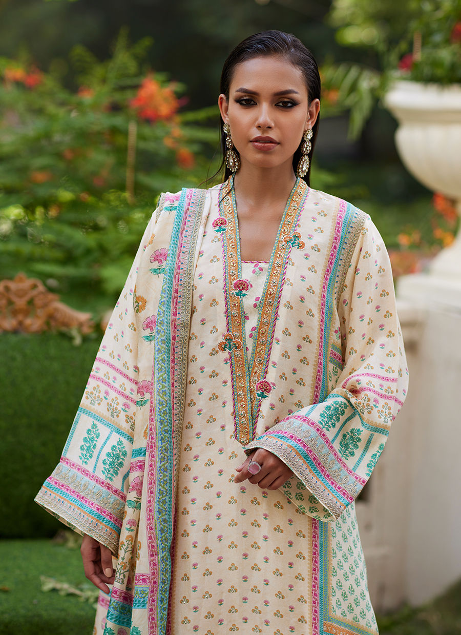 Farah Talib Aziz | Mayna Festive Prints 24 | Nural Ivory Kurta And Dupatta