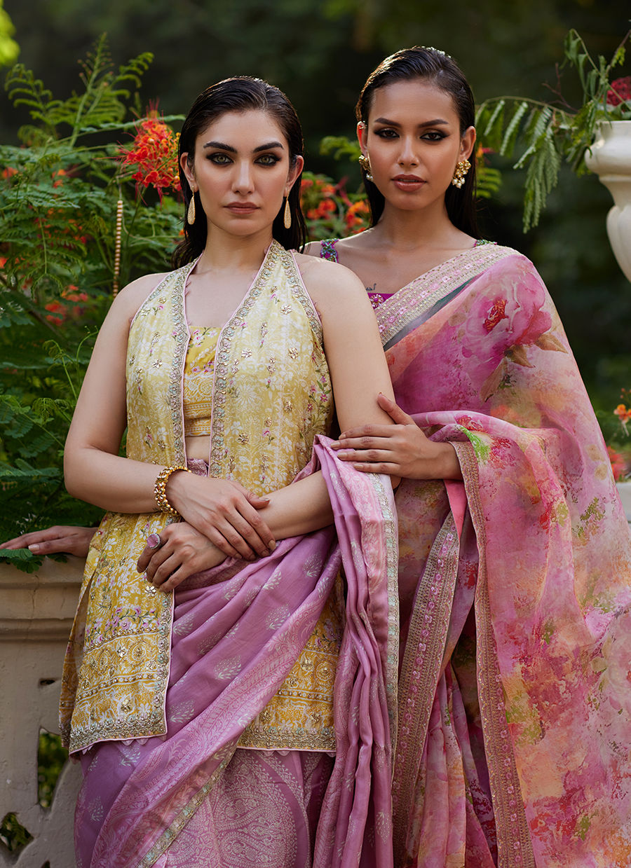 Farah Talib Aziz | Mayna Festive Prints 24 | Iqala Saree, Blouse And Jacket