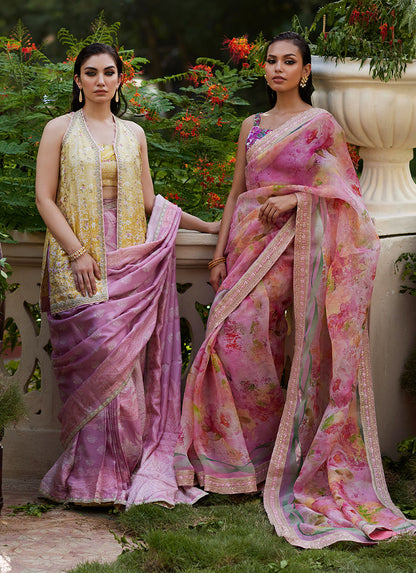 Farah Talib Aziz | Mayna Festive Prints 24 | Iqala Saree, Blouse And Jacket