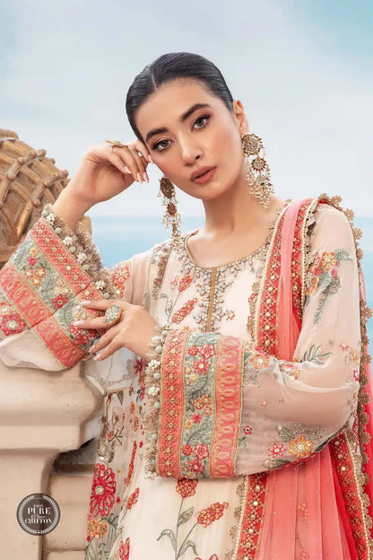 Maria B | Luxury Chiffon Collection | Cloud White Floral