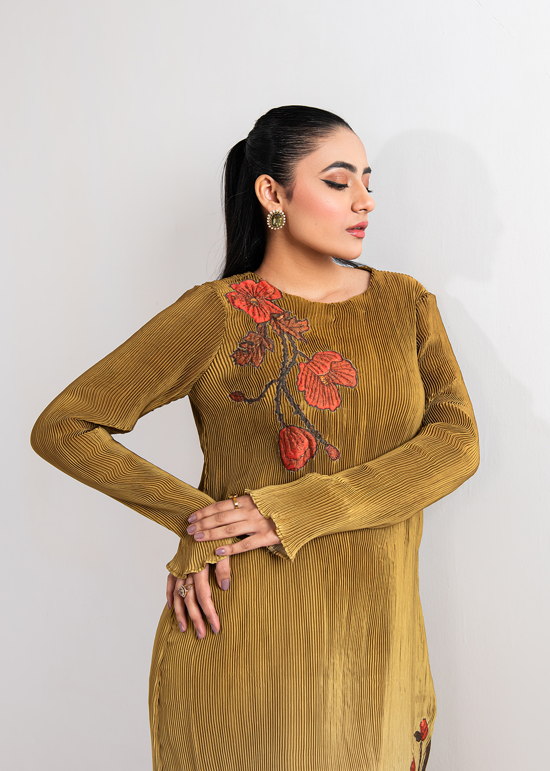 Maria Osama Khan | Claire Pleated Silk | Honeycomb