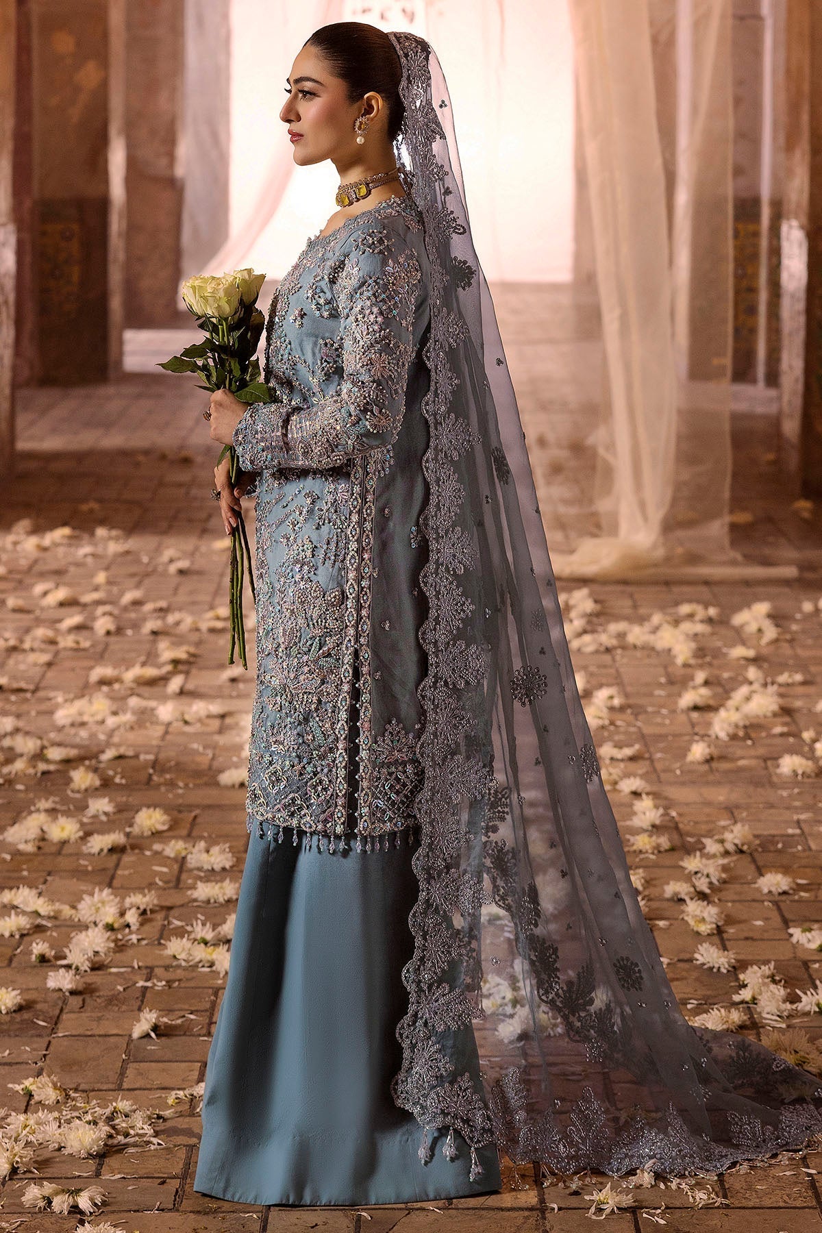 Motifz | Bridal Couture | 0014-FIROZEH EMBROIDERED ORGANZA STITCHED