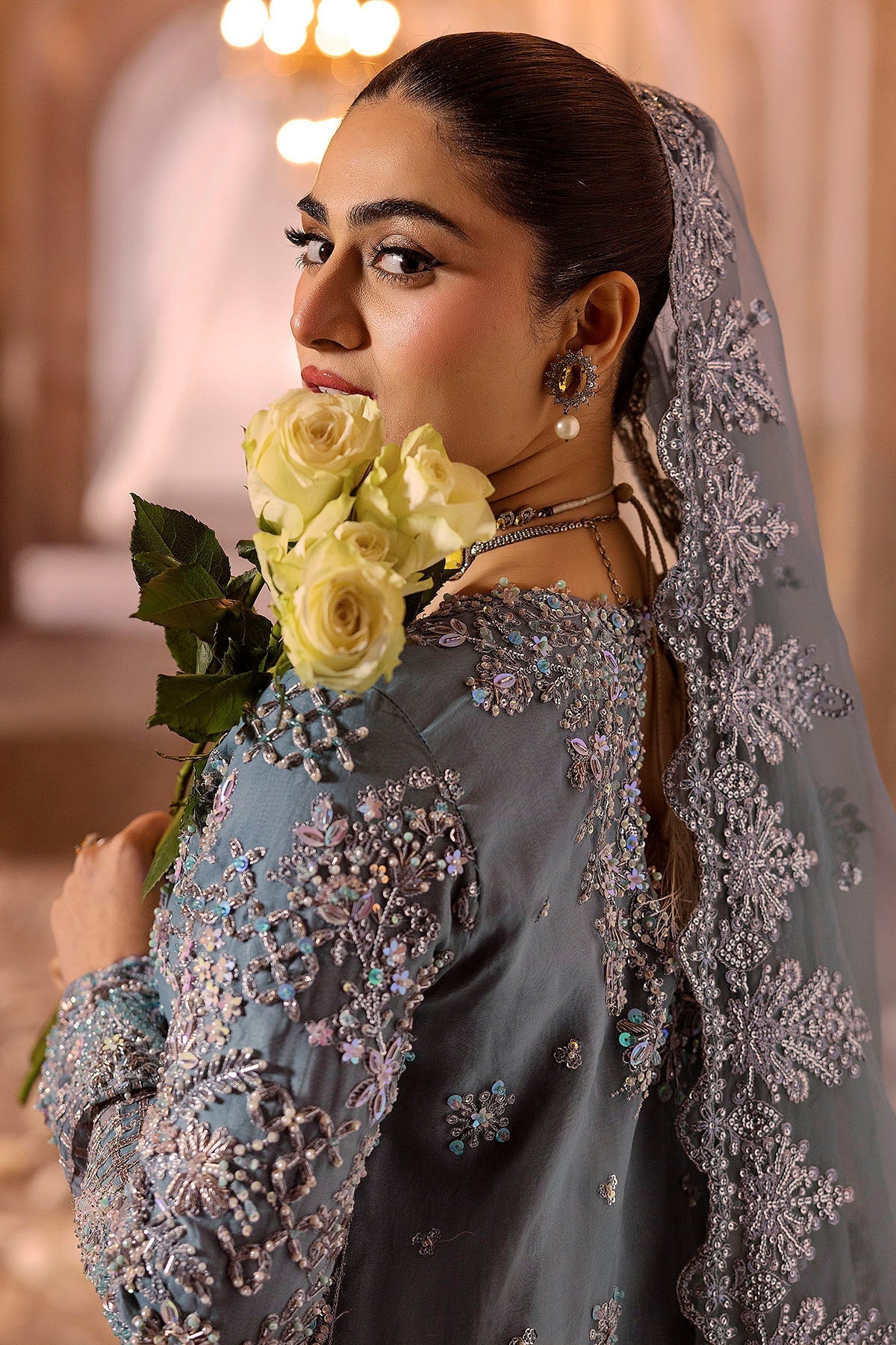 Motifz | Bridal Couture | 0014-FIROZEH EMBROIDERED ORGANZA STITCHED