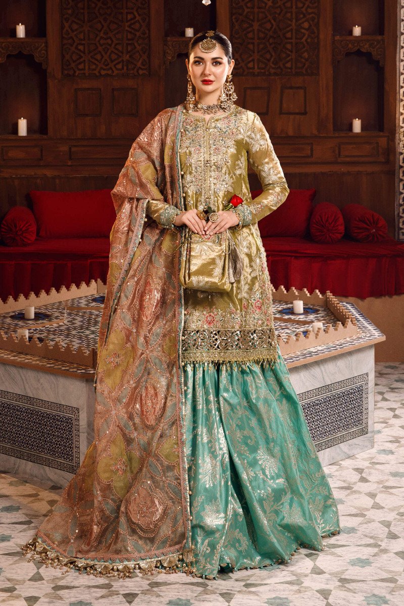 Maria.B MBROIDERED – Salmon and Leaf Green (BD-2503) - Riwayat-e-khas