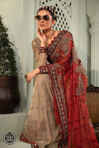 MariaB – Chiffon – MPC-22-202-Coffee and Maroon - Riwayat-e-khas