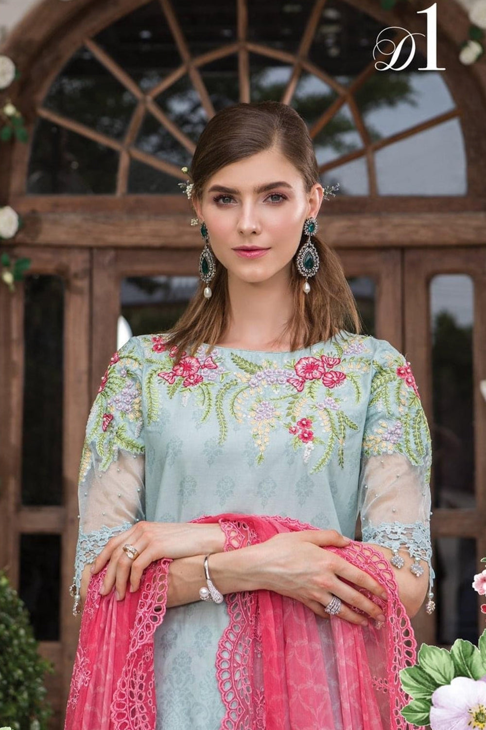 Maria.B Luxury Lawn Collection - D-1 - Sea Green - TC-310 - Riwayat-e-khas
