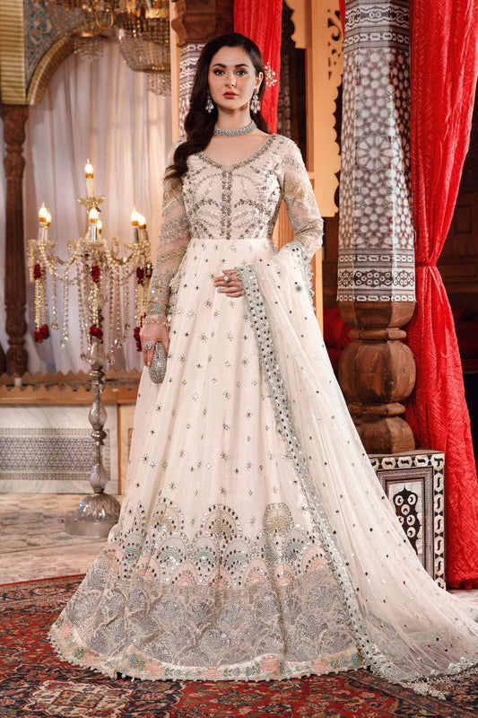 Maria. B MBROIDERED – Pearl White and Peachy Silver (BD-2502) - Riwayat-e-khas